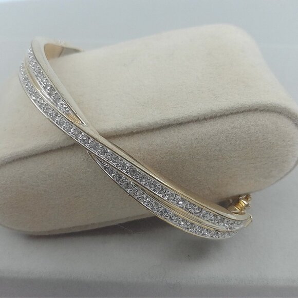 Vintage Swarovski Gold-Tone Crystal Bangle Bracelet - Picture 1 of 6